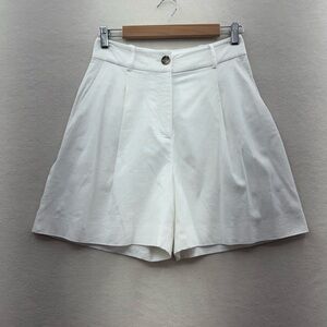Alex Marie Women’s 4 White Linen Shorts Pleated High Rise Resort Wear Casual